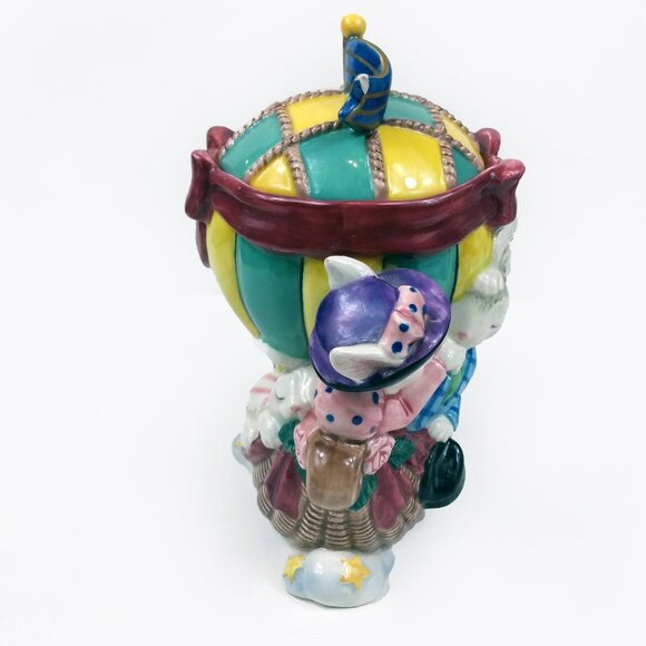Vintage 1995 Fitz & Floyd Bunnies Hot Air Balloon Cookie Jar - Picture 3 of 13